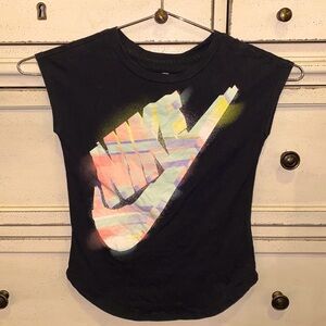 Nike Tee black athletic cut shirt pastel neon Nike logo kids size 5-6yrs​